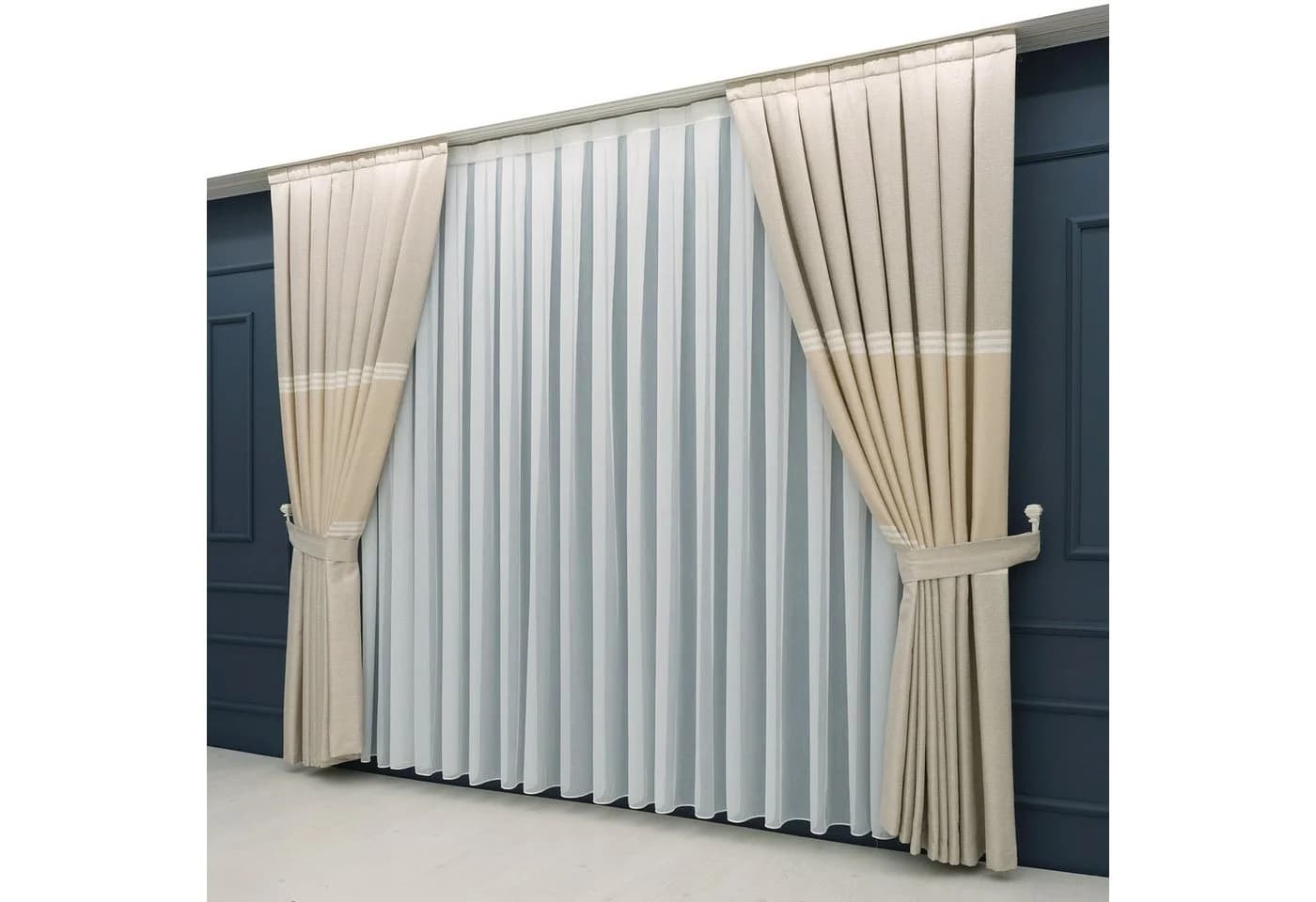 Gardinen by Justyna Vorhang Komplett-Set Beige – Falten mit Store (5 St) - Bild 4