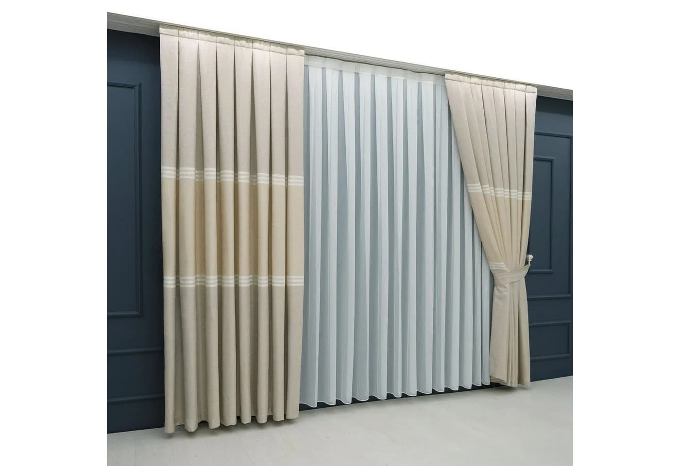 Gardinen by Justyna Vorhang Komplett-Set Beige – Falten mit Store (5 St) - Bild 5