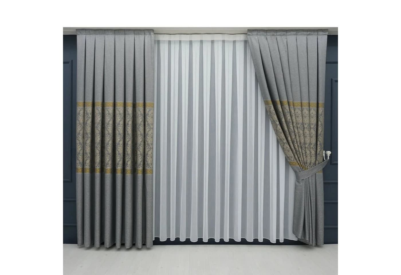 Gardinen by Justyna Vorhang Komplett-Set Grau – Falten mit Store (5 St) - Bild 2