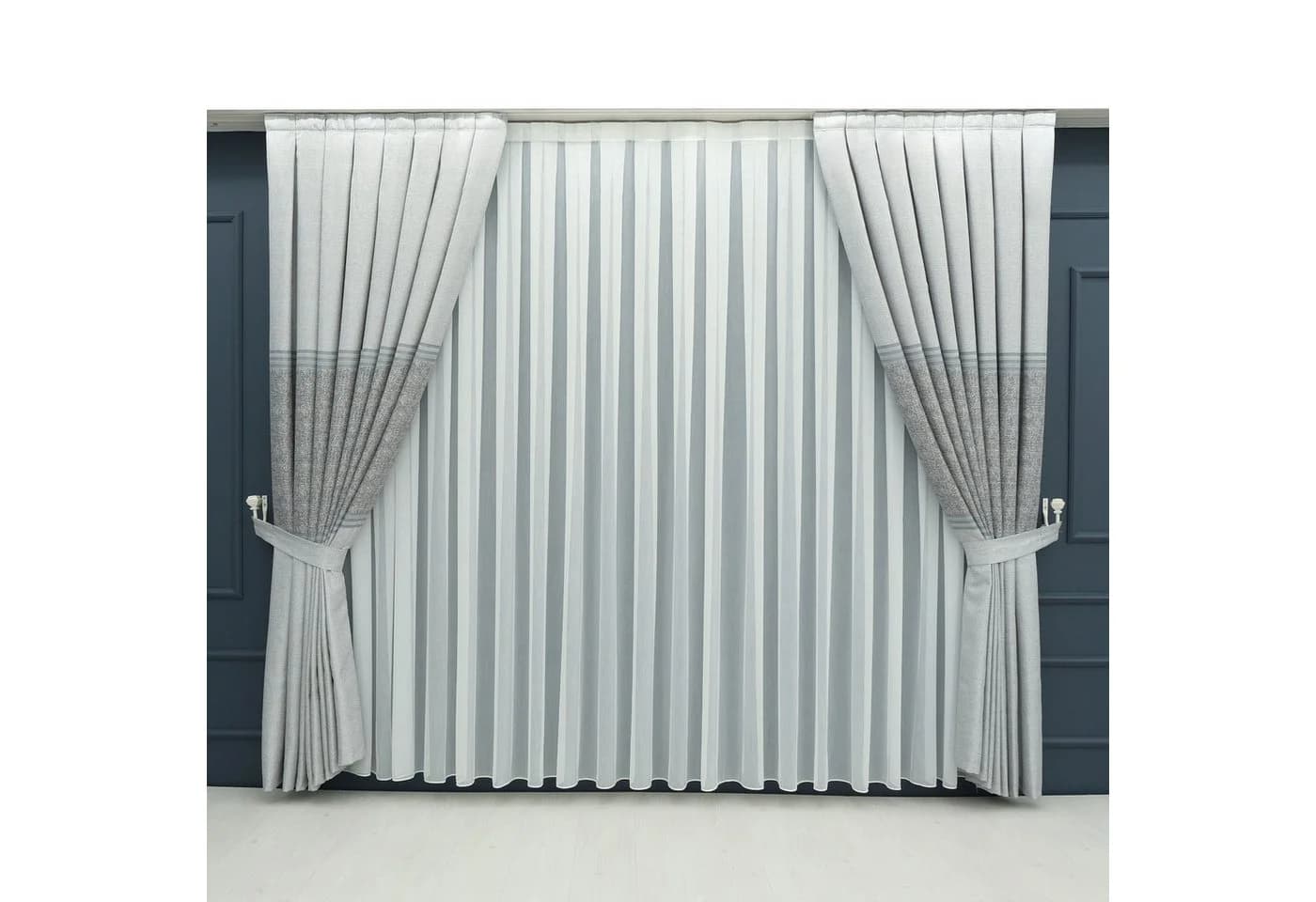 Gardinen by Justyna Vorhang Hell Grau Komplett Set 5 St Kräuselband transparent Polyester