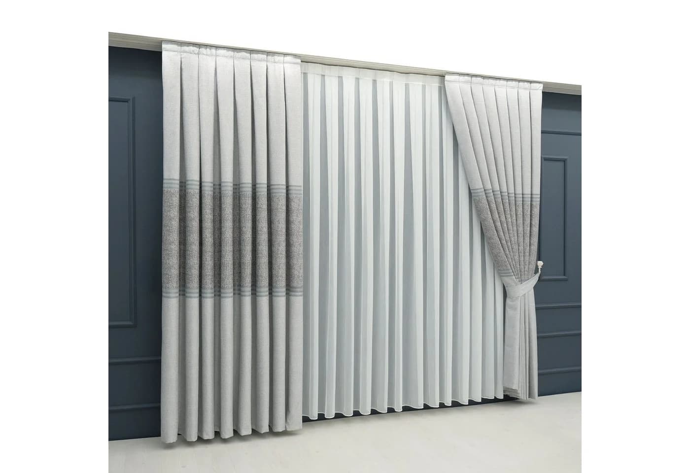 Gardinen by Justyna Vorhang Hell Grau Komplett Set 5 St Kräuselband transparent Polyester - Bild 5