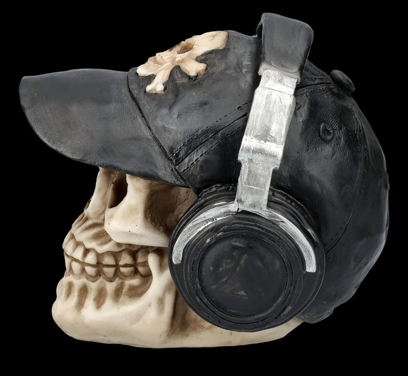 Figuren Shop GmbH Dekofigur Totenkopf mit Basecap und Kopfhörern Fantasy Gothic - Bild 3