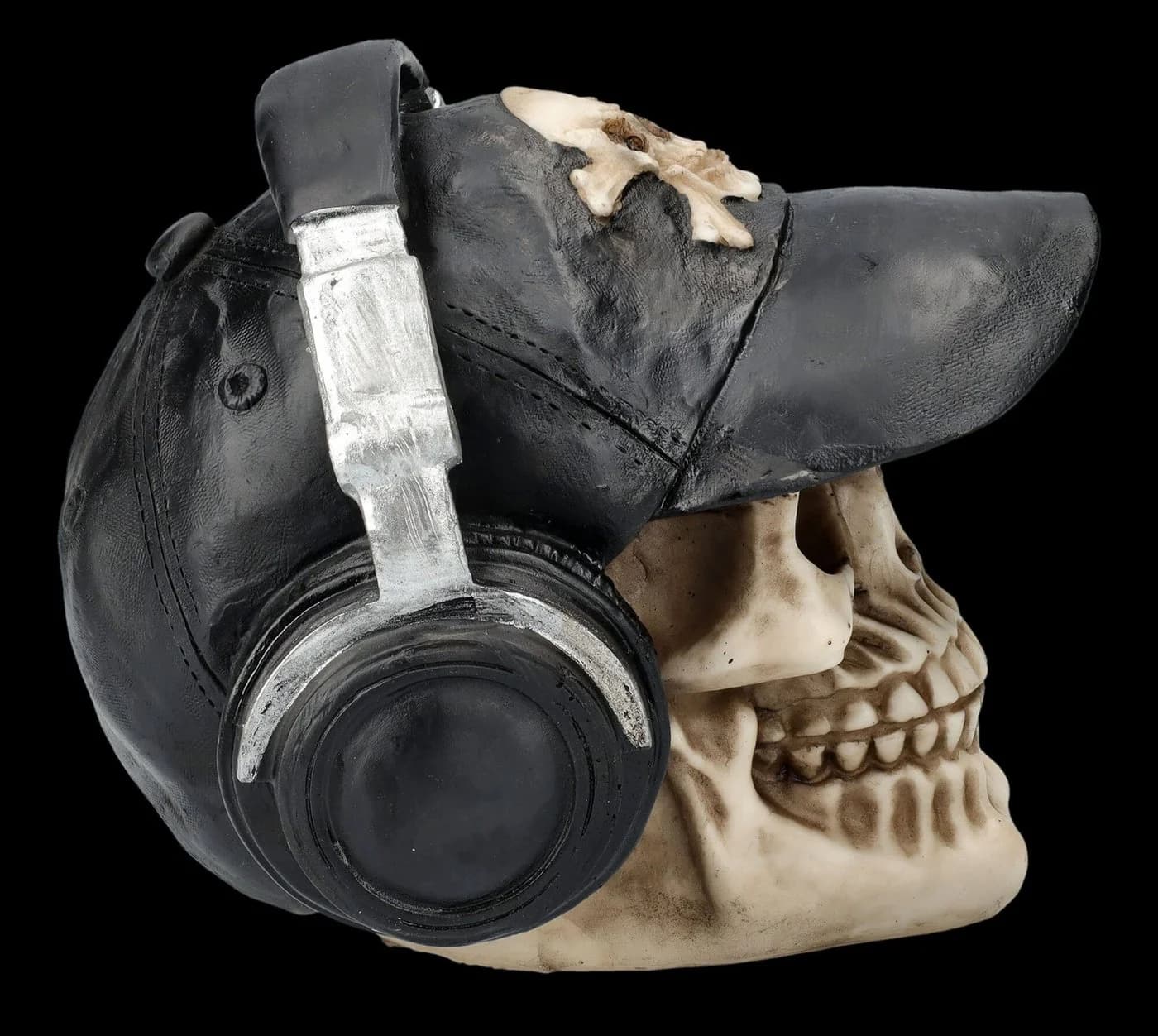 Figuren Shop GmbH Dekofigur Totenkopf mit Basecap und Kopfhörern Fantasy Gothic - Bild 5