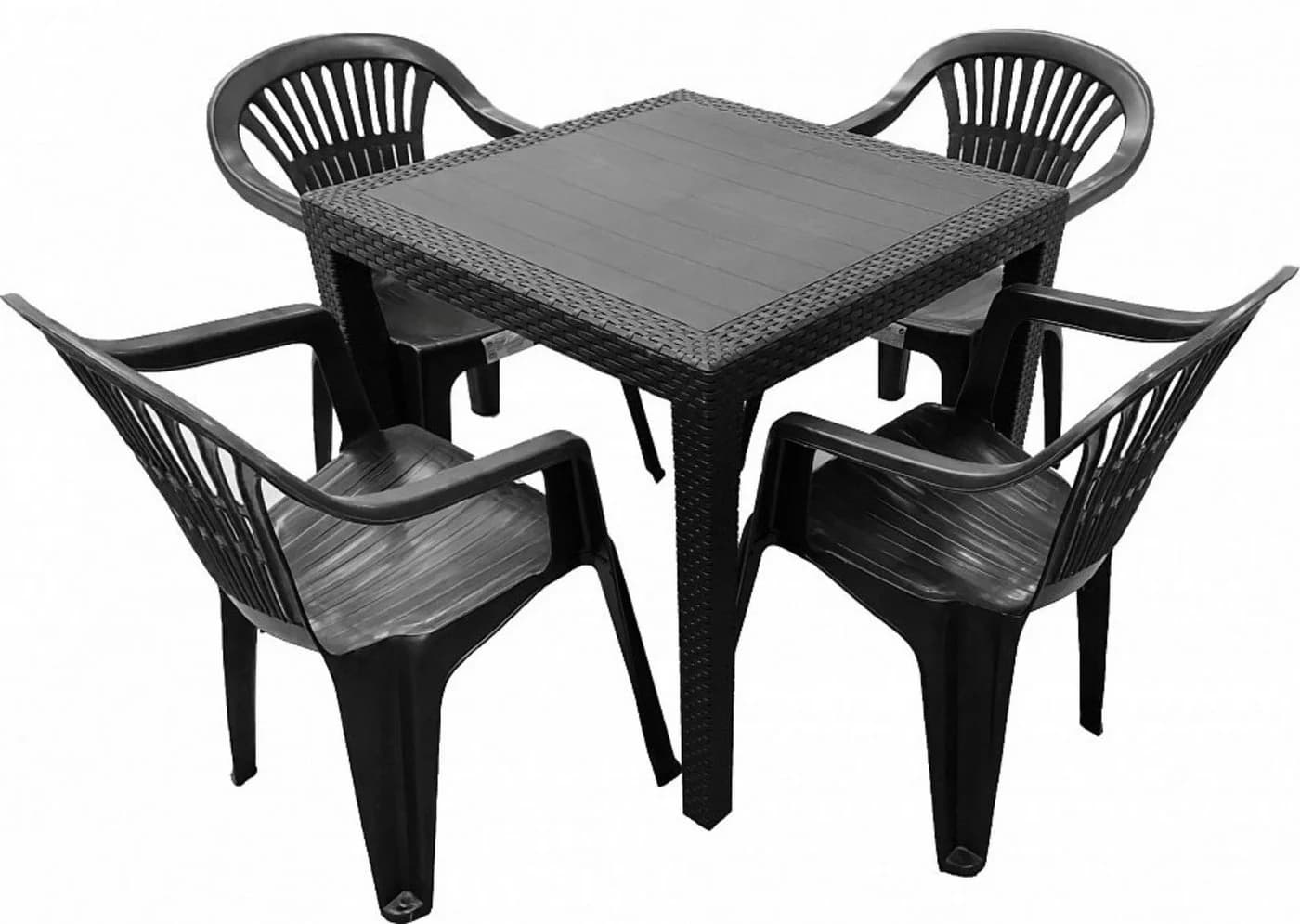 Progarden Garten-Essgruppe 5-tlg. Anthrazit Kunststoff Tisch + 4 Stühle