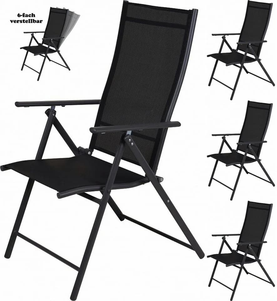 Progarden Klappstuhl 4er Set Anthrazit mit verstellbarer Lehne