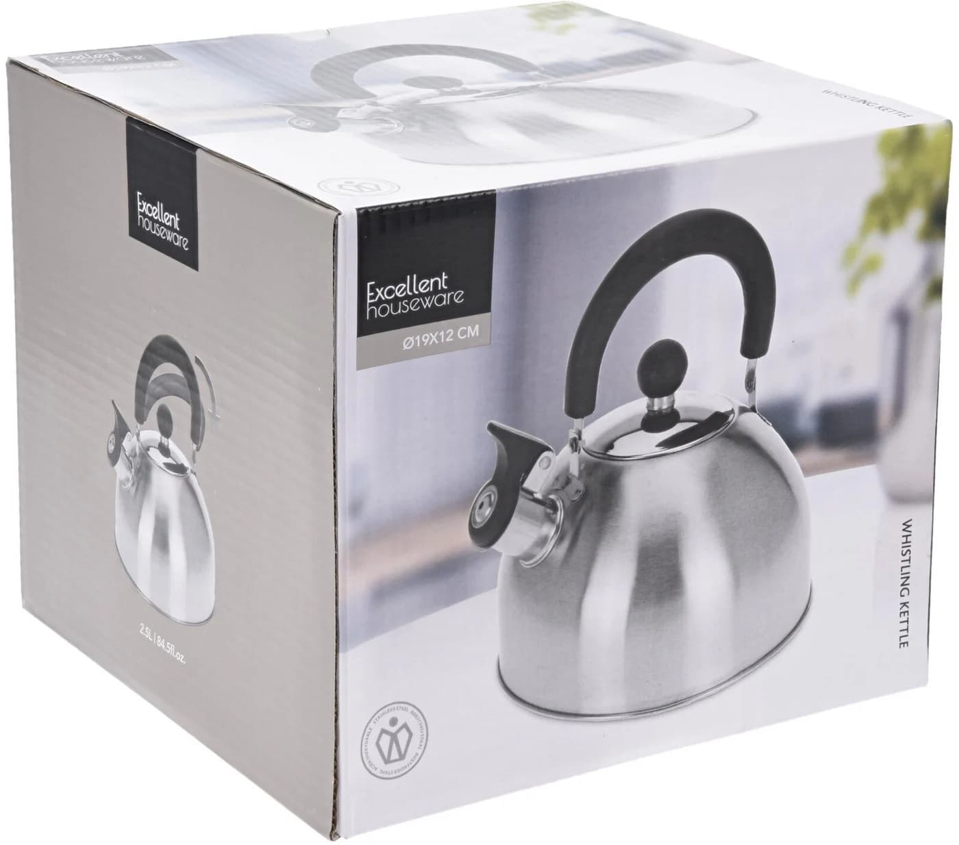 Koopman Wasserkessel 2,5L Edelstahl Pfeifkessel Silber
