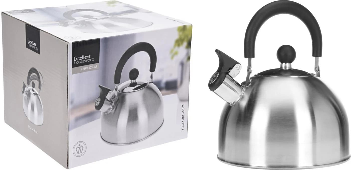 Koopman Wasserkessel 2,5L Edelstahl Pfeifkessel Silber - Bild 3