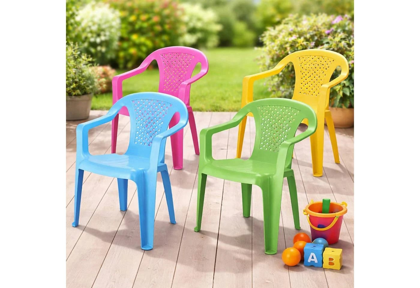 Progarden Kinderstuhl 4er Set Bunt Stapelbar Kunststoff - Bild 2