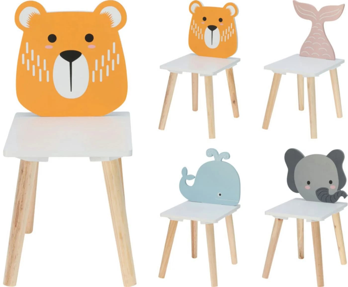 Koopman Kinderstuhl Kinderhocker MDF Bär Motiv Weiß