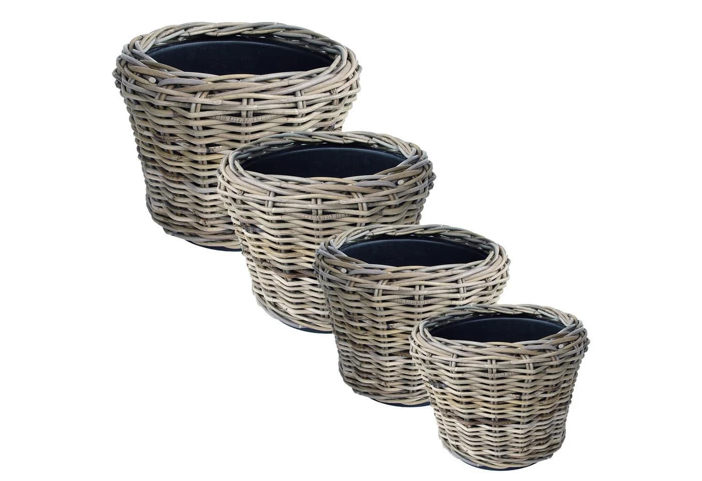 Van der Leeden Pflanzkorb-Set 4tlg. Rattan Braun