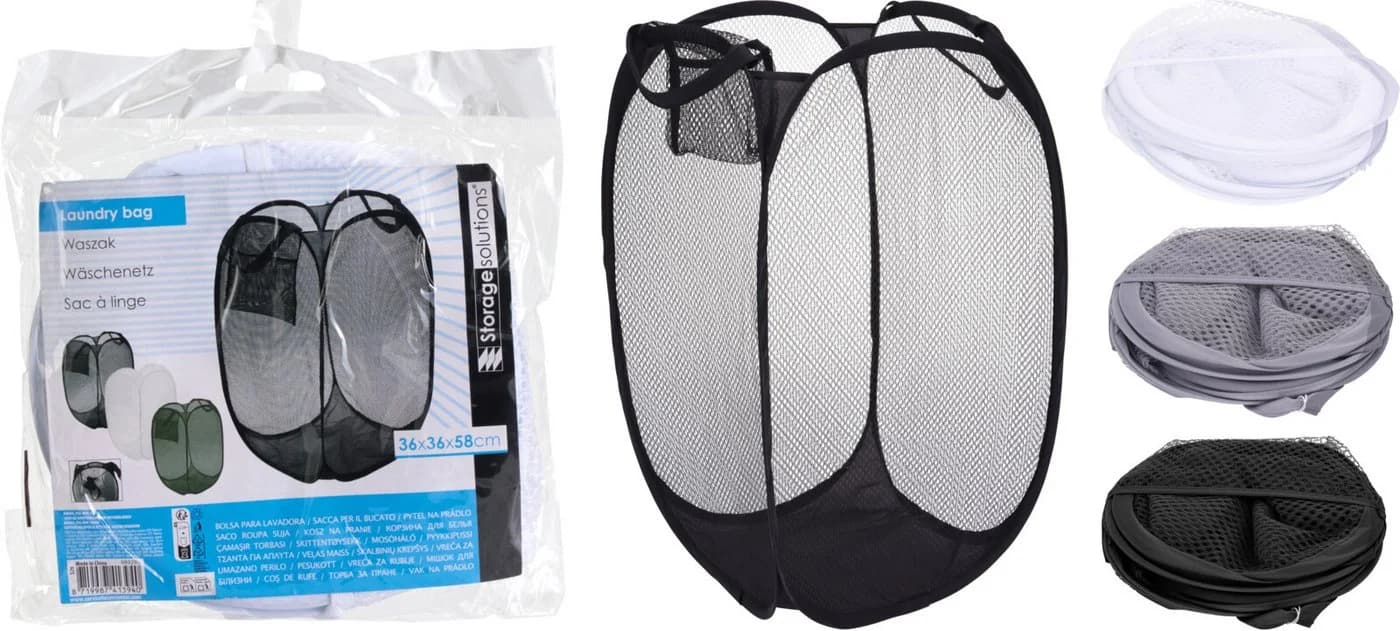 Koopman Wäschenetz Wäschebehälter Wäschesammler Waschbehälter Mesh-Netz, Grau, 58x36x36cm, Pop-Up, Nylon, Tragegriff - Bild 5
