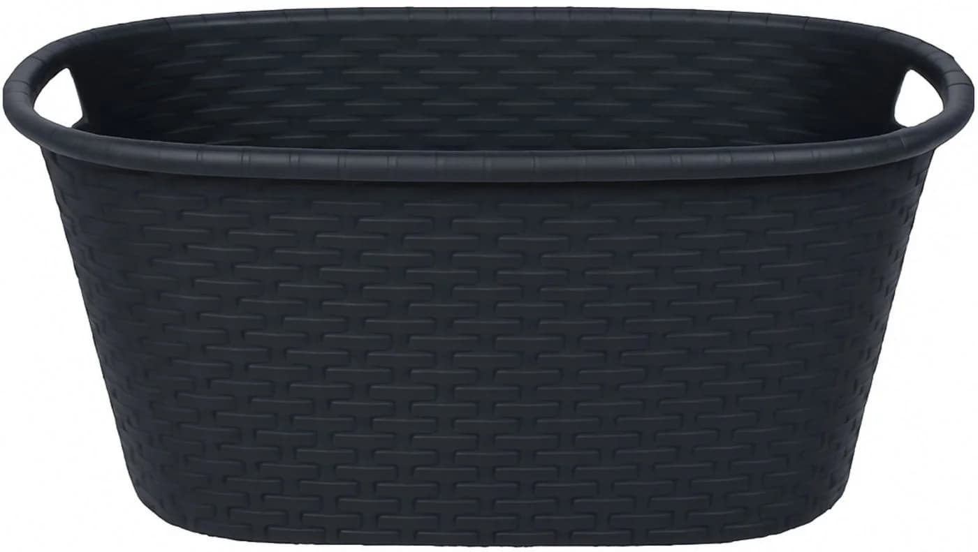 Koopman Wäschekorb Rattan-Optik Schwarz 2er Set