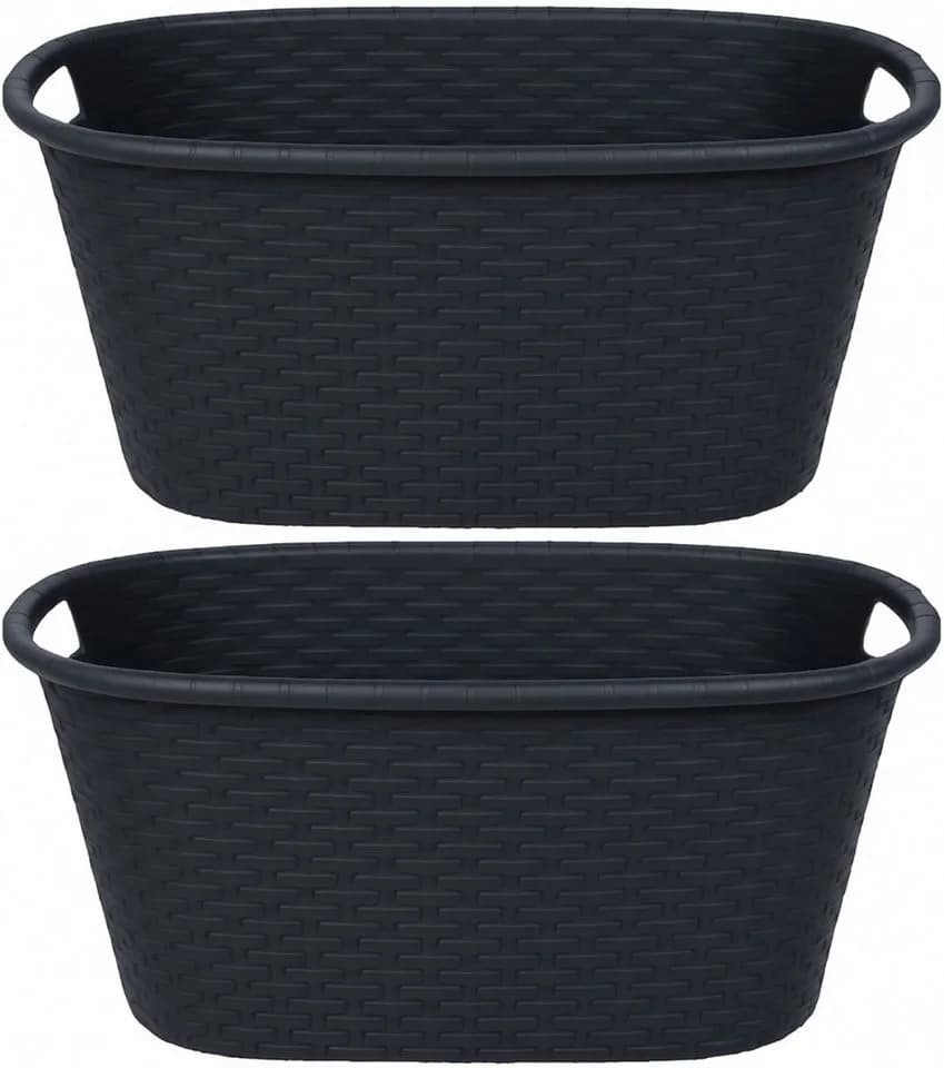 Koopman Wäschekorb Rattan-Optik Schwarz 2er Set - Bild 2