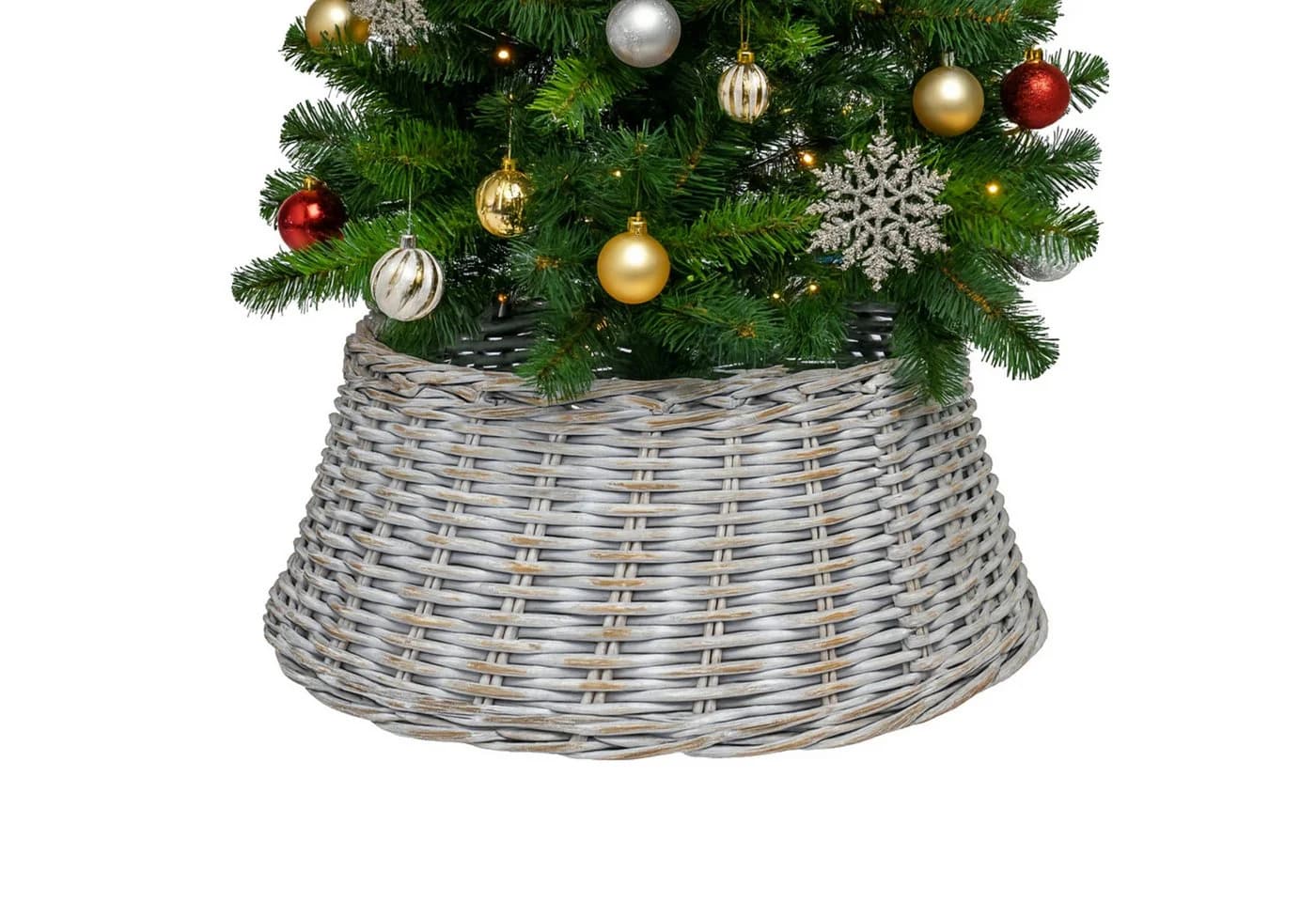 Van der Leeden Weihnachtsbaumdecke Baumrock Fuß Umrandung Ø 60 cm Weiß Rattan Rustikal