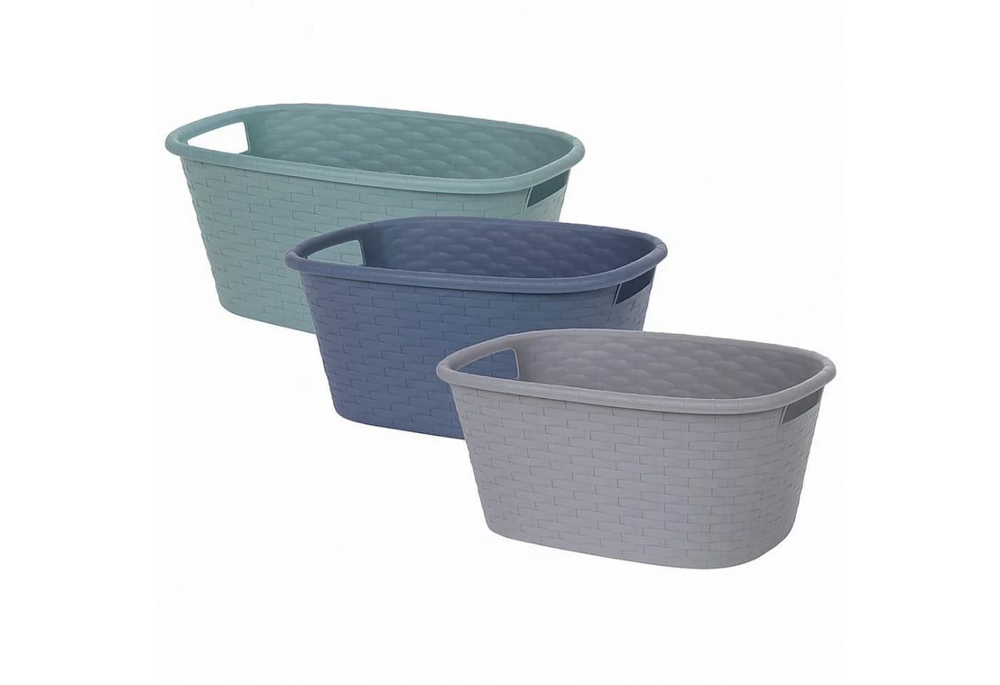Koopman Wäschekorb 2er Set Grün Kunststoff Rattan-Optik - Bild 4