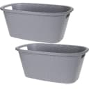 Koopman Wäschekorb 2er Set Grau Kunststoff Rattan-Optik Bild 2