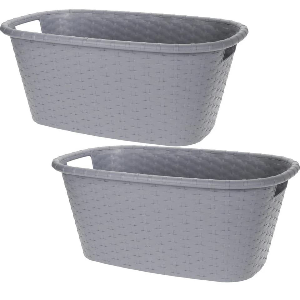 Koopman Wäschekorb 2er Set Grau Kunststoff Rattan-Optik - Bild 2
