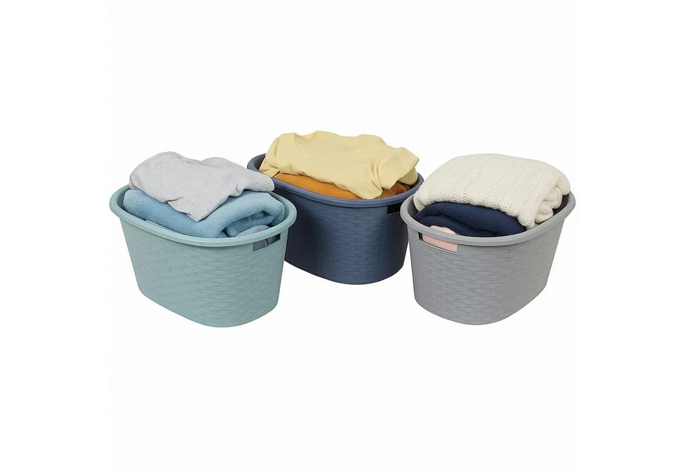 Koopman Wäschekorb 2er Set Grau Kunststoff Rattan-Optik - Bild 5