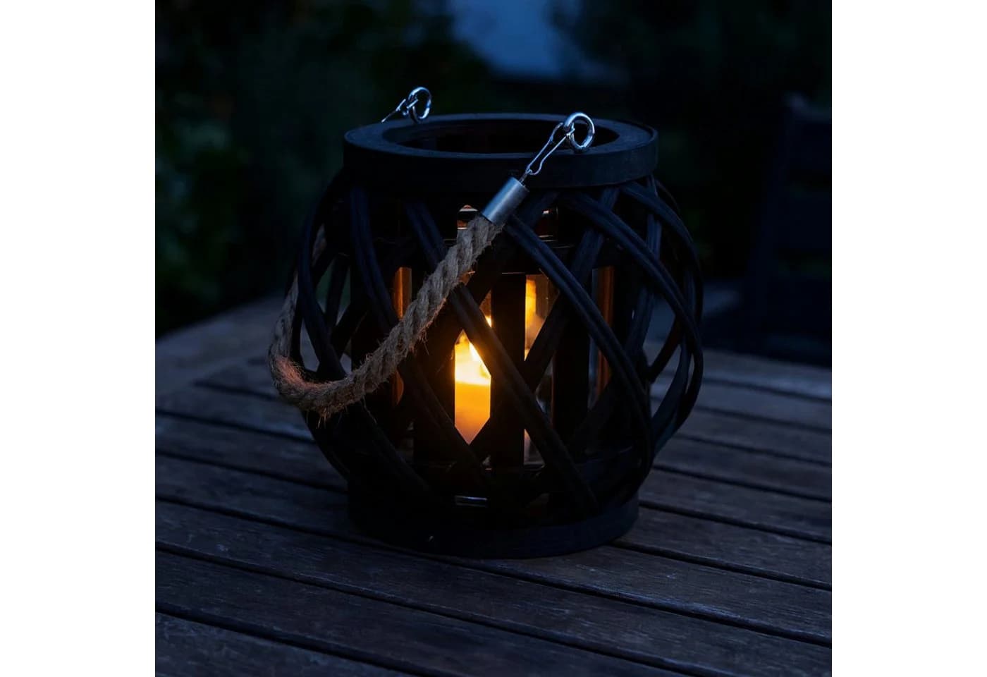 Koopman Windlicht Laterne Schwarz 2er Set Bambus Boho