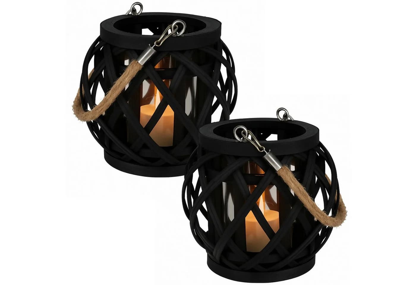 Koopman Windlicht Laterne Schwarz 2er Set Bambus Boho - Bild 2