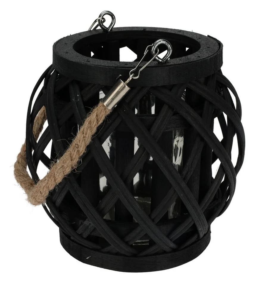 Koopman Windlicht Laterne Schwarz 2er Set Bambus Boho - Bild 4