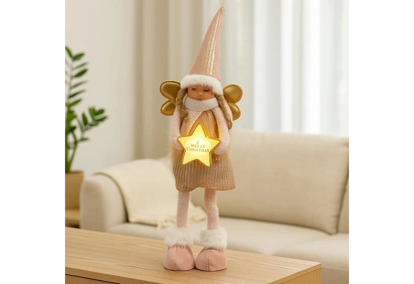 Weihnachtsengel Rosa Weiß Dekofigur 42 cm - Bild 3
