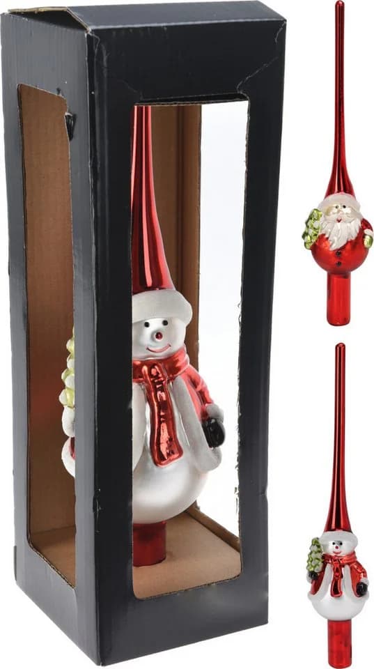 Koopman Christbaumspitze Weihnachtsmann Glas Rot/Weiß 25cm - Bild 3