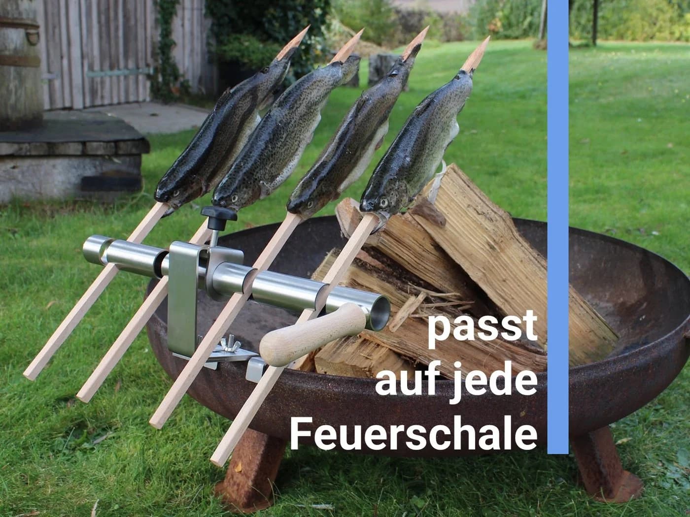 Schilling Steckerlfischhalter Edelstahl & Buche für Feuerschale
