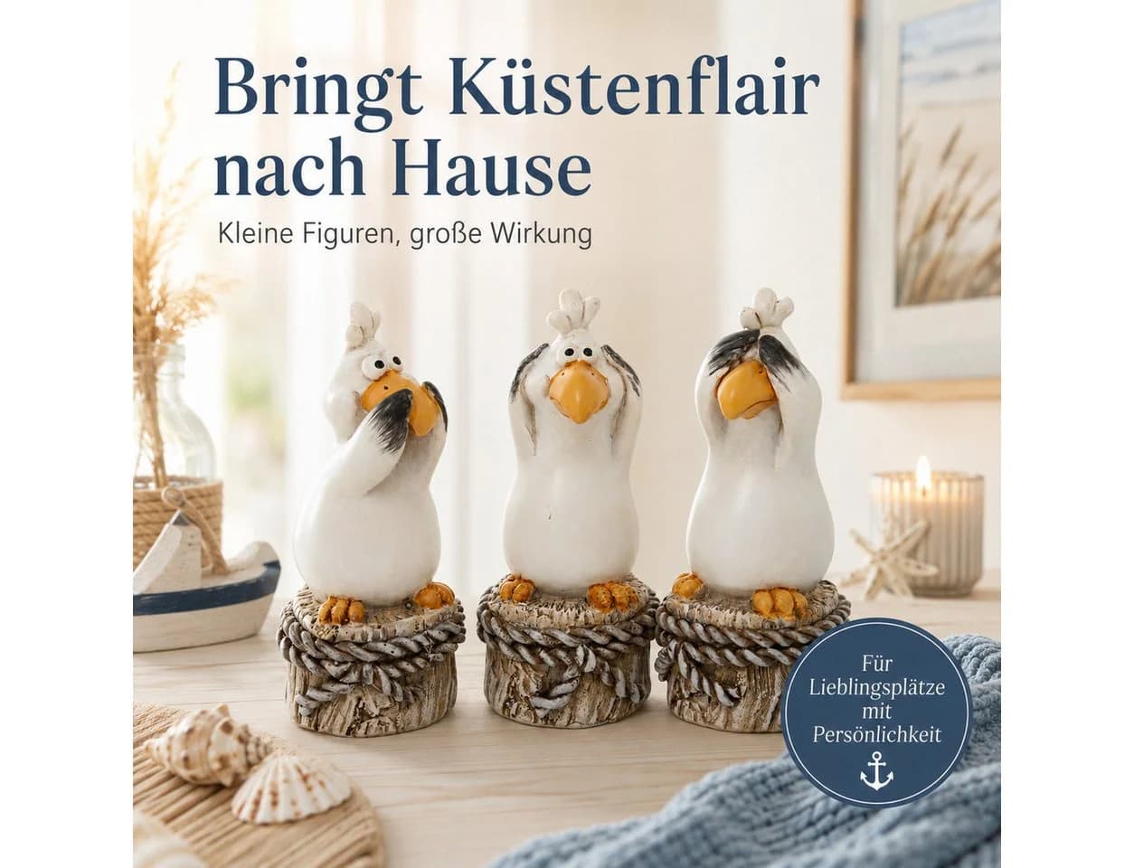 ReWu Dekofigur Harrys 3er-SET Möwen aus Kunstharz Beige/Grau/Weiß - Bild 4