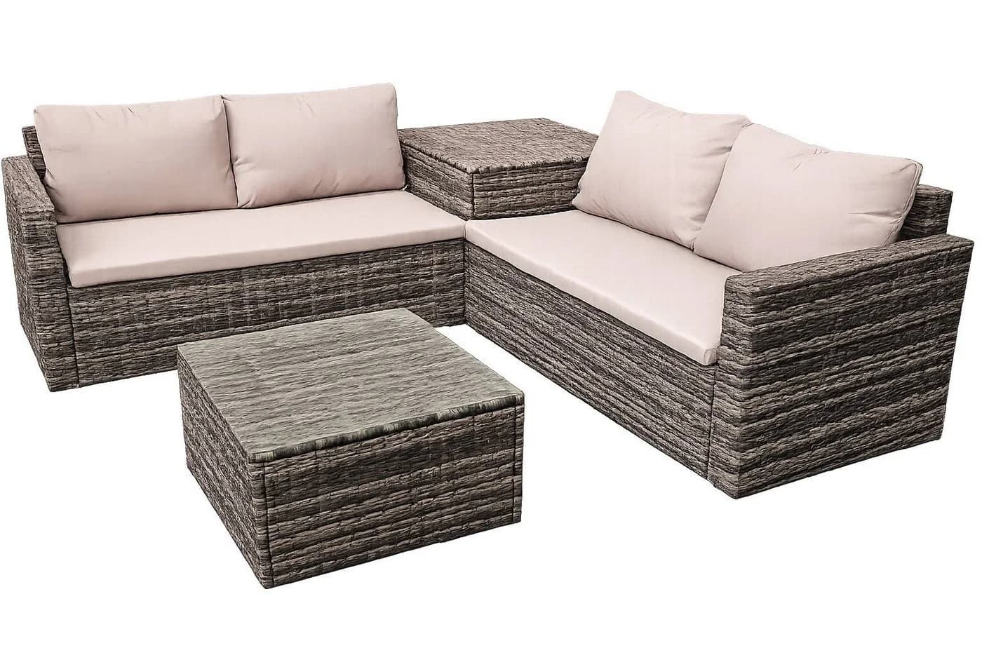TEICO GROUP Gartenlounge-Set Polyrattan Beige mit Kissenbox - Bild 2