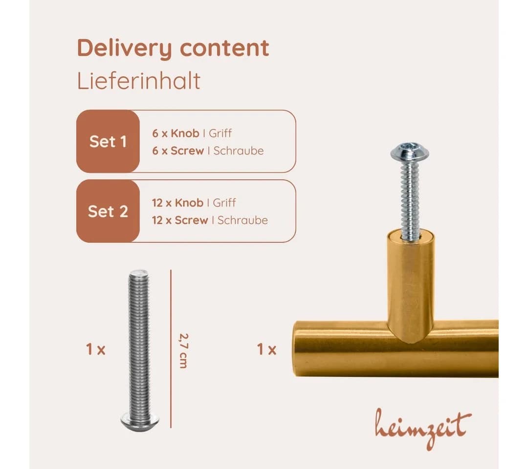 heimzeit Edelstahl Möbelgriff Set 12-tlg. Gold Matt - Bild 5
