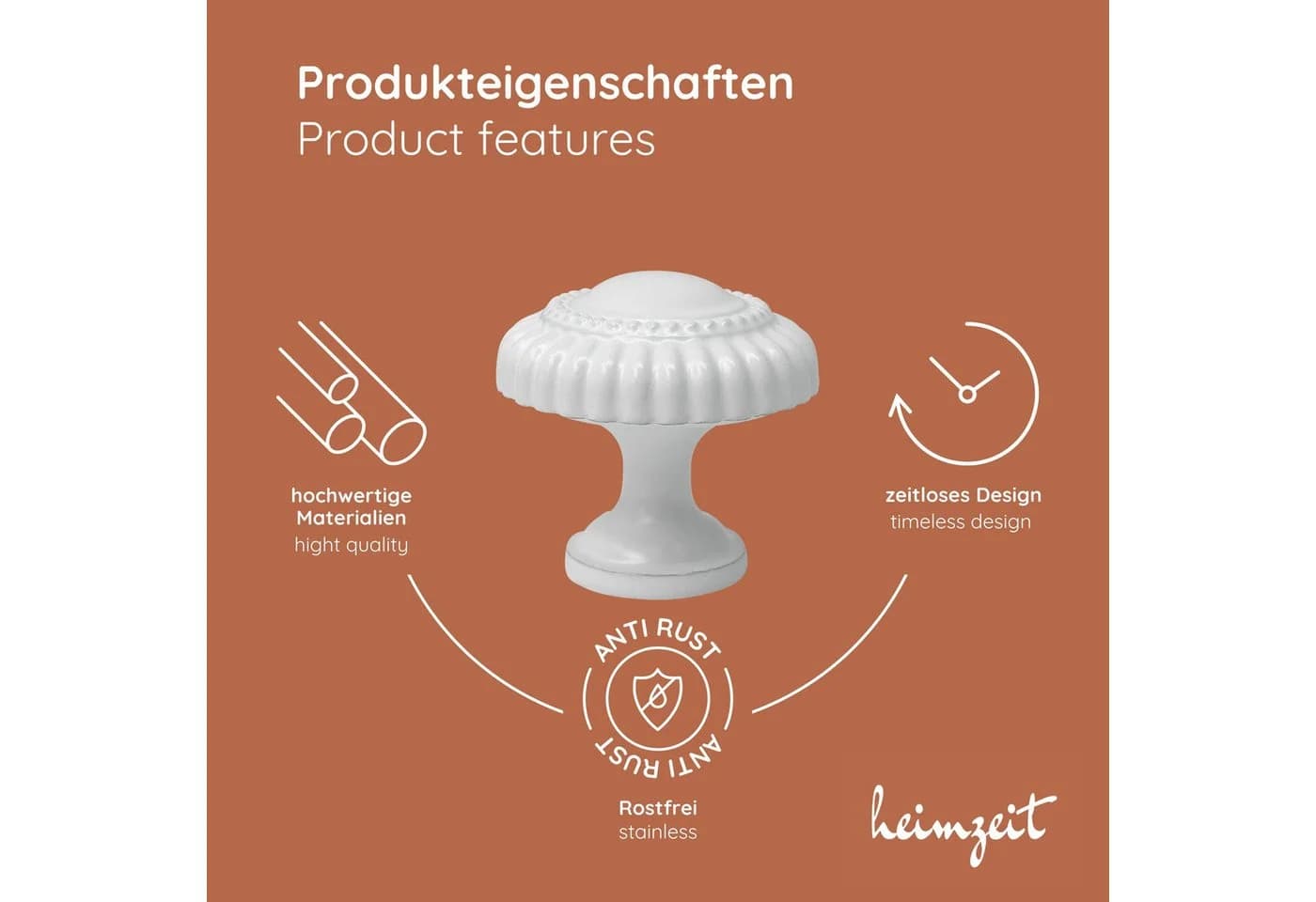 heimzeit Möbelknöpfe Classic 8er Set Weiß Matt - Bild 3