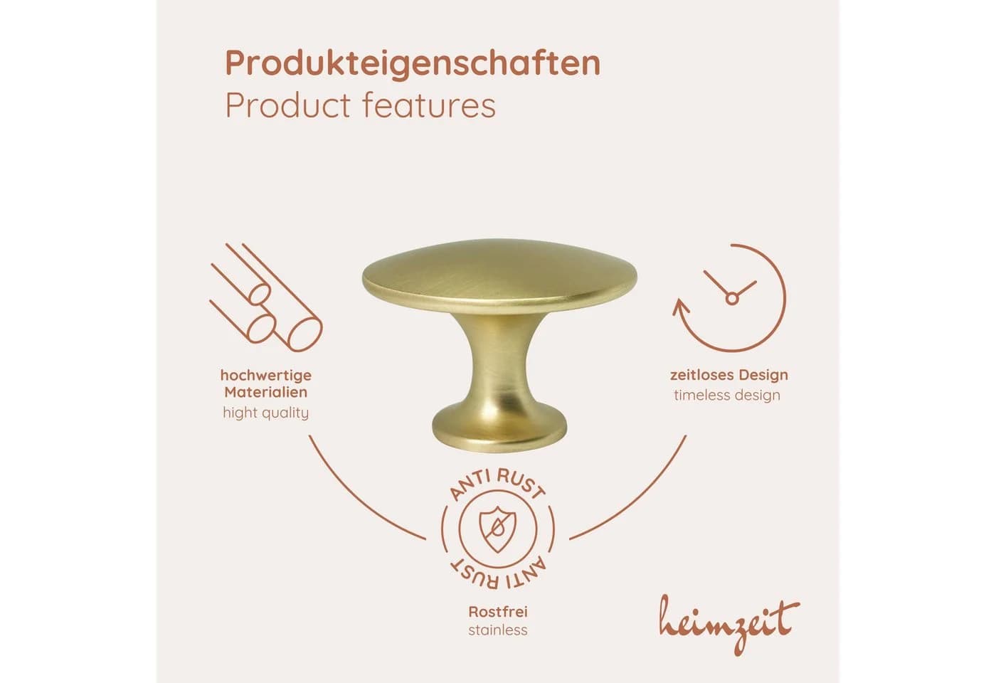heimzeit Möbelgriff Scandi Set 8 Stück Gold Zinklegierung - Bild 3
