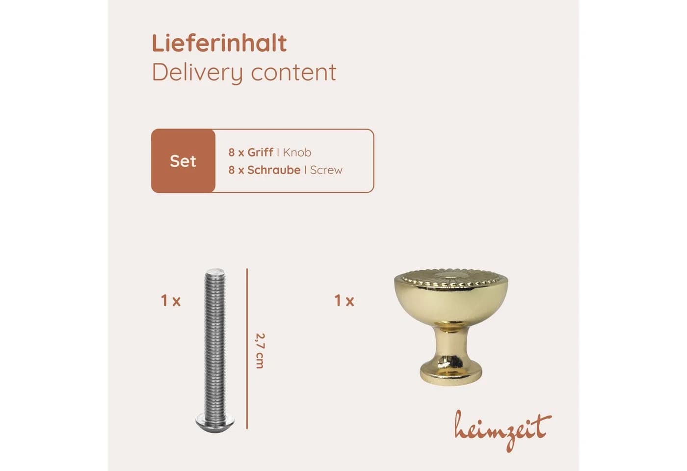 heimzeit Möbelgriff Set Sun 8 Stück Gold Aluminium Matt - Bild 5