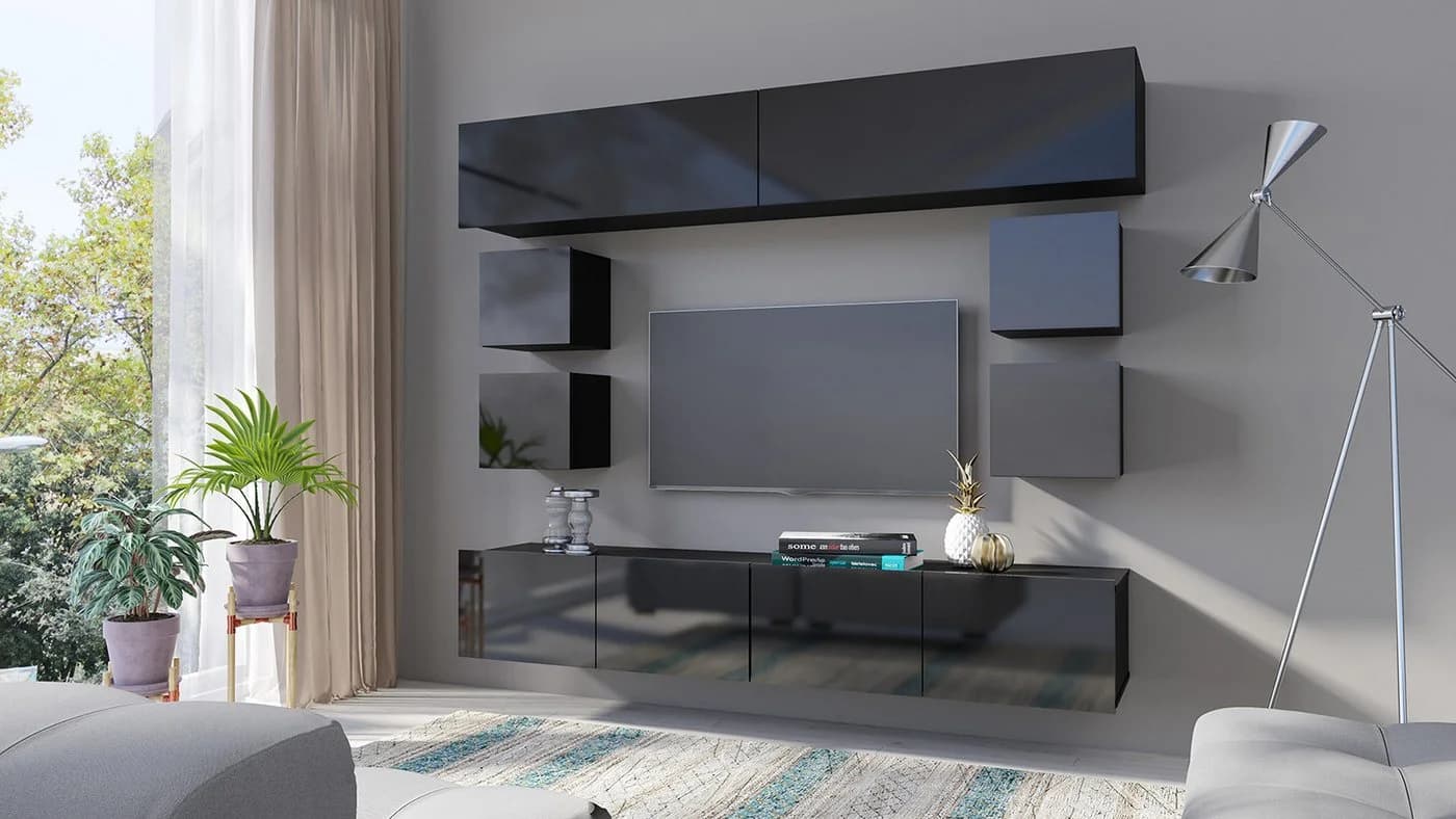 HAUSELEMENT Hängeschrank CALABRINI C-10 Schwarz Hochglanz Modern - Bild 5