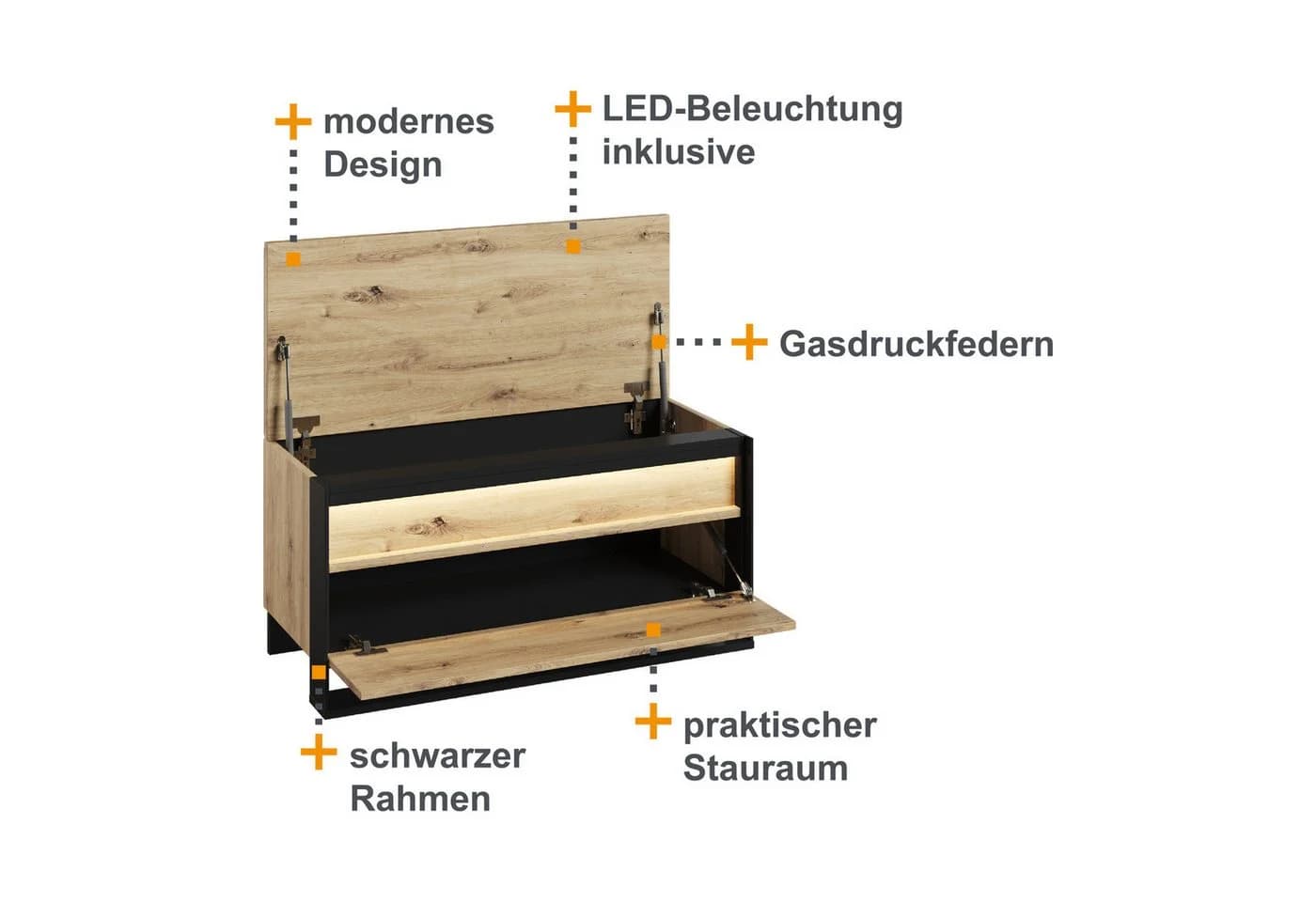 HAUSELEMENT Sitzbank QUANT QG-03 mit LED-Beleuchtung und Stauraum - Bild 4