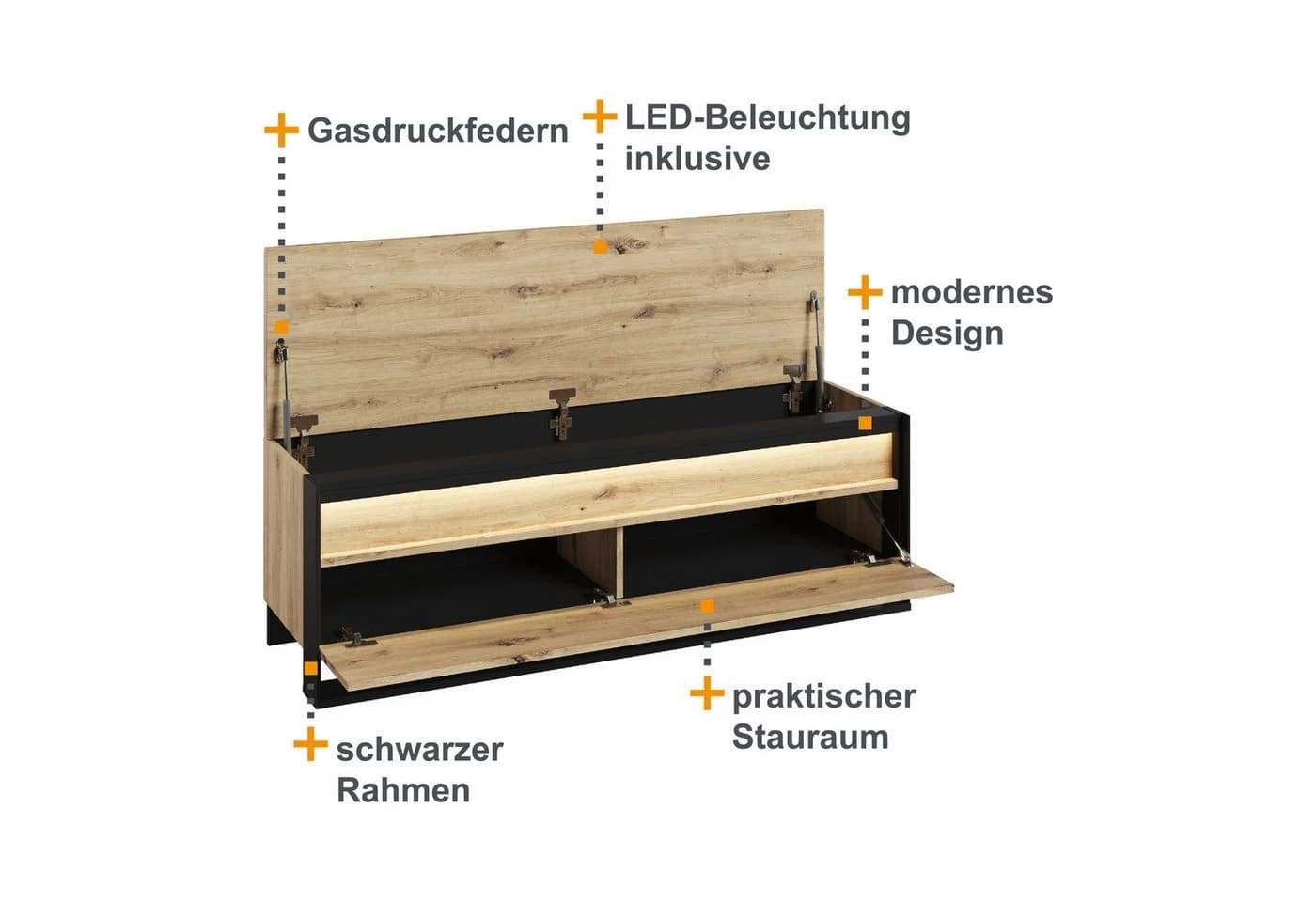 HAUSELEMENT Sitzbank QUANT QG-04 mit LED-Beleuchtung und Stauraum - Bild 4