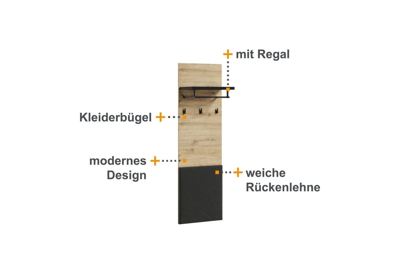 HAUSELEMENT Garderobenpaneel QUANT QG-07 Wandgarderobe mit Ablage & Haken - Bild 3