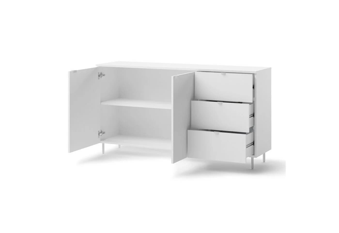 HAUSELEMENT Kommode MILA MA-02 Weiß Modern 2 Türen 3 Schubladen