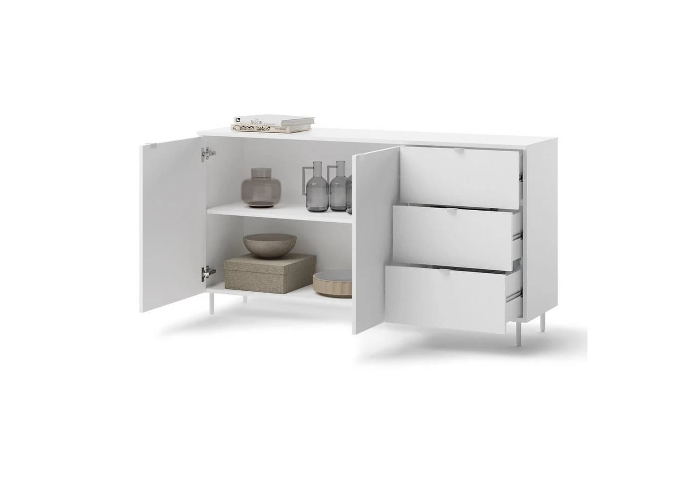 HAUSELEMENT Kommode MILA MA-02 Weiß Modern 2 Türen 3 Schubladen - Bild 3