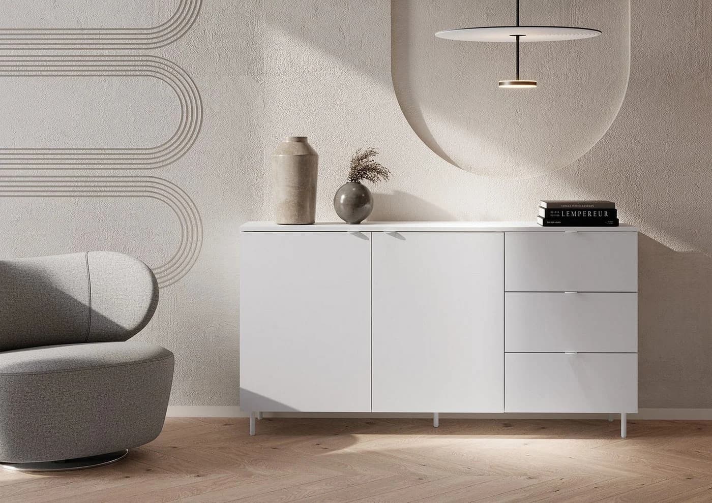 HAUSELEMENT Kommode MILA MA-02 Weiß Modern 2 Türen 3 Schubladen - Bild 5