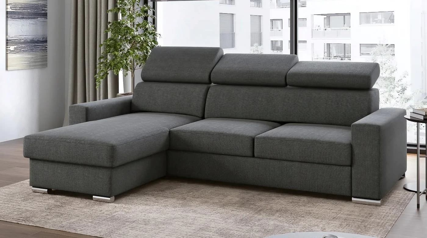 M-Punkt24 Ecksofa Bari Webstoff Grau mit Bettfunktion