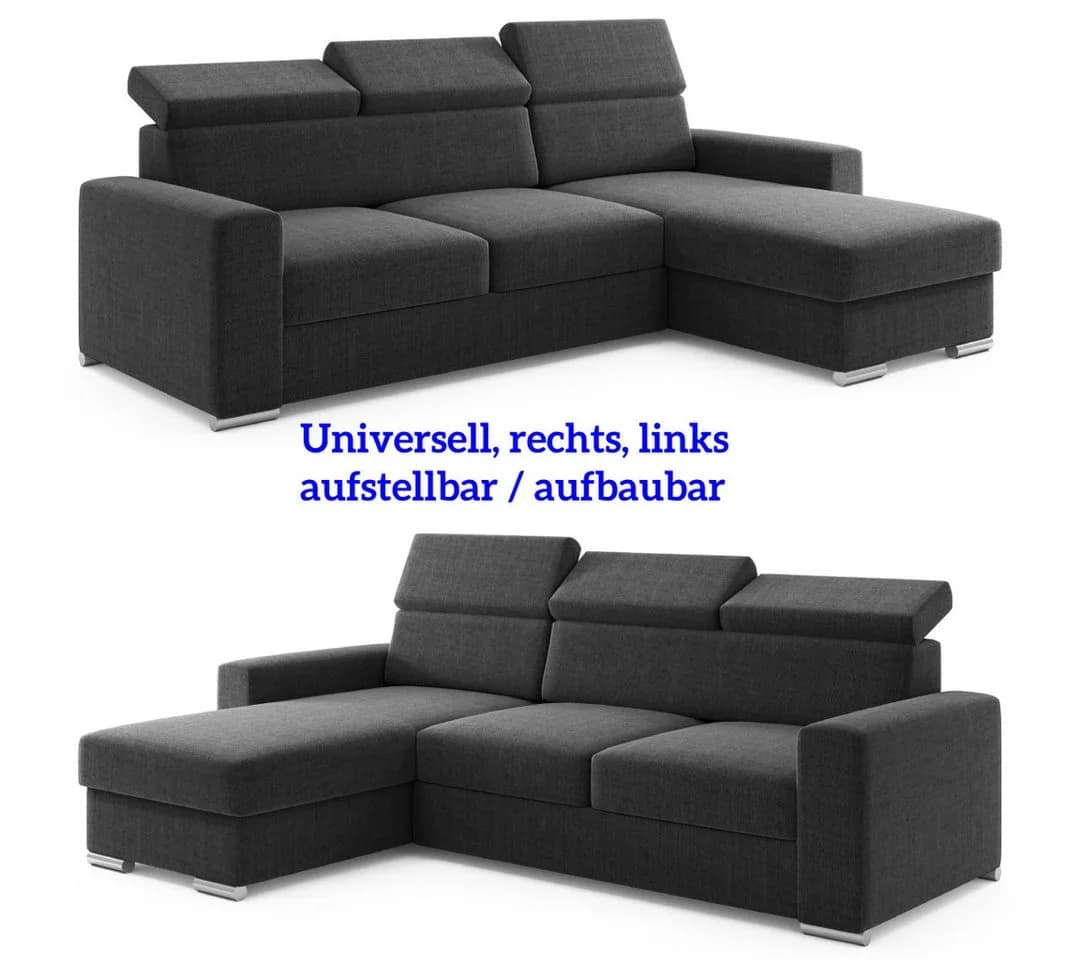 M-Punkt24 Ecksofa Bari Webstoff Grau mit Bettfunktion - Bild 3