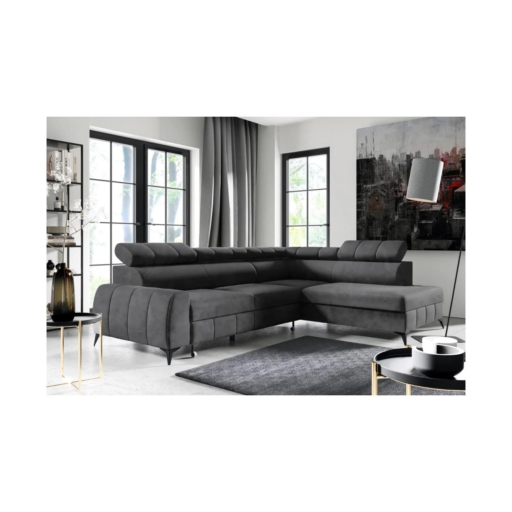 M-Punkt Ecksofa Lagos Grau Anthrazit mit Bettfunktion & Bettkasten