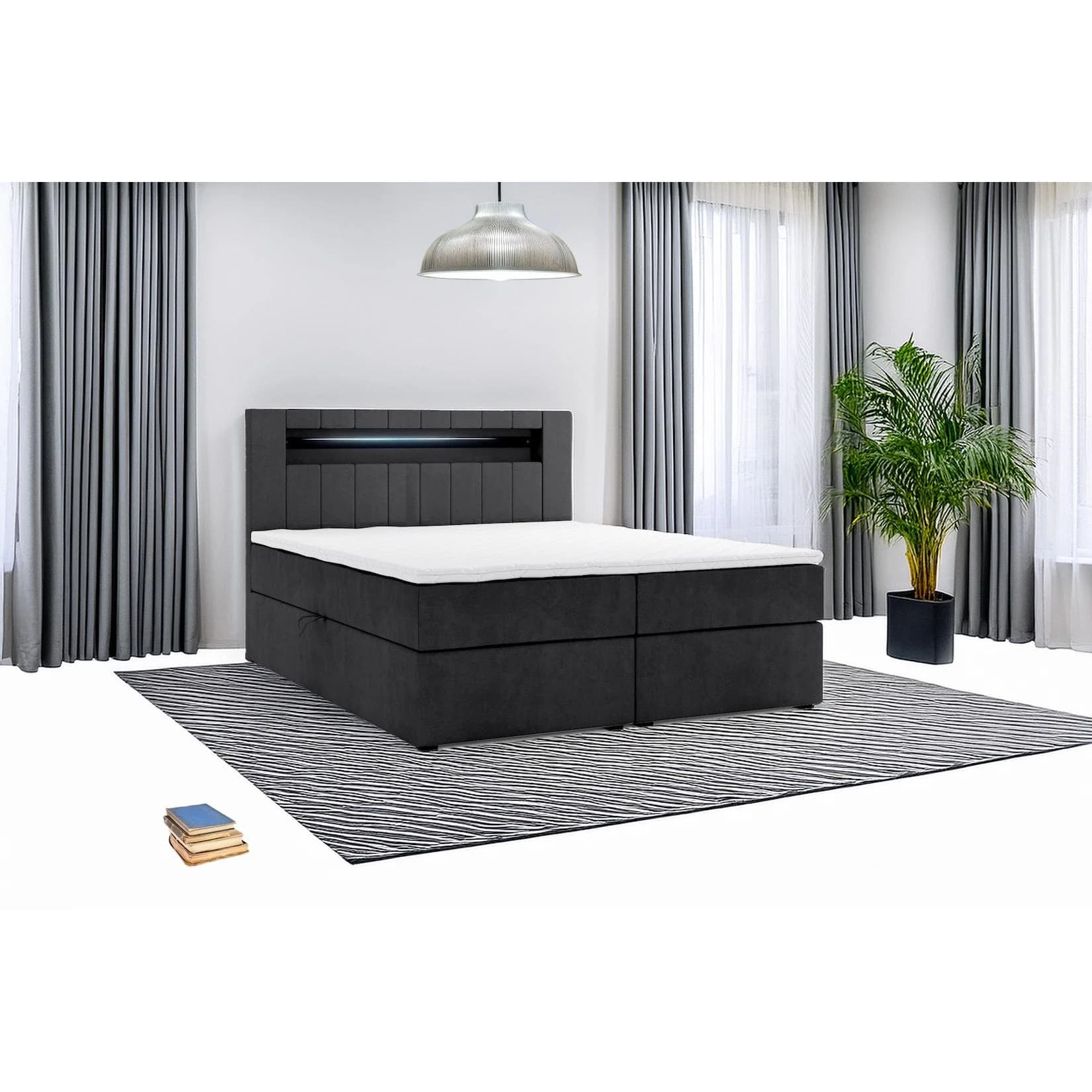 M-Punkt Boxspringbett KUBA Schwarz mit Bettkasten und Topper