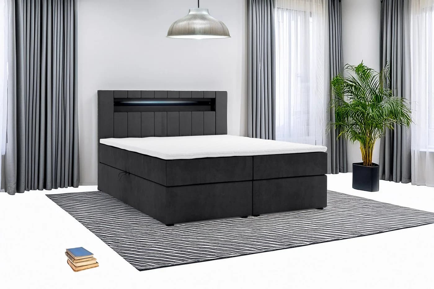M-Punkt Boxspringbett KUBA Schwarz mit Bettkasten und Topper - Bild 2
