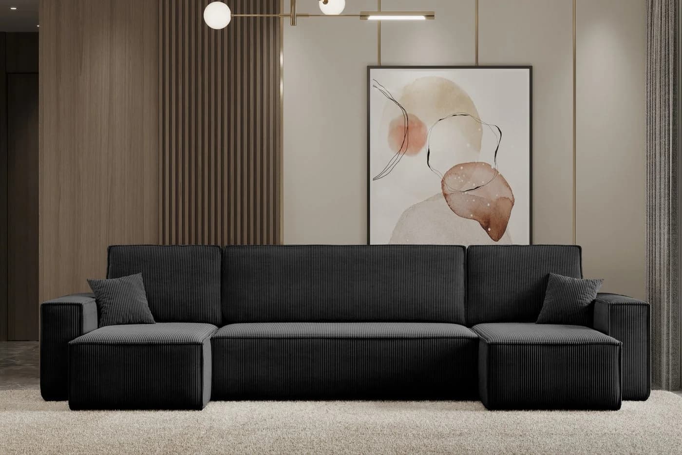 M-Punkt24 Wohnlandschaft COMO U-Form Sofa Bett Cord Schwarz