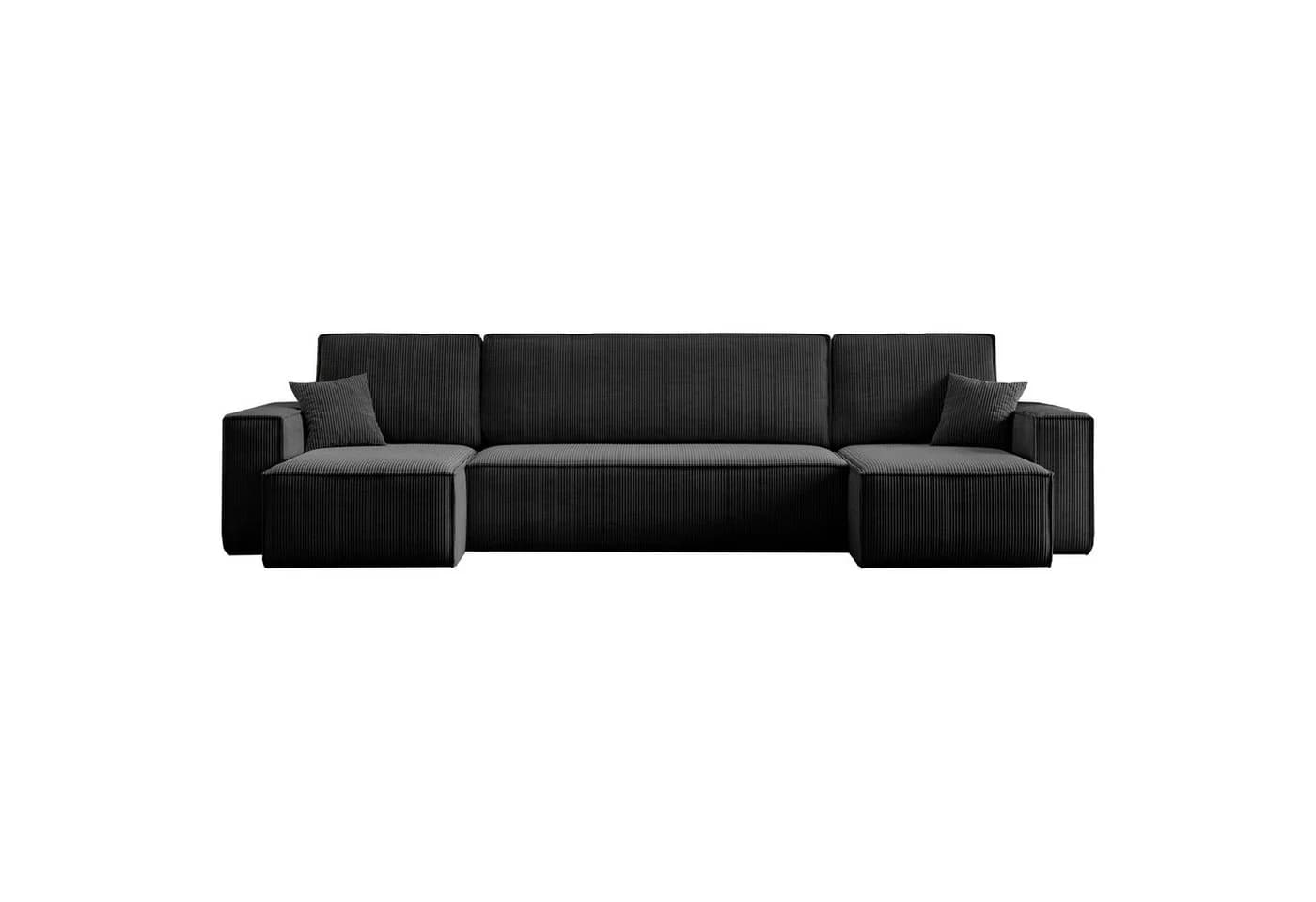 M-Punkt24 Wohnlandschaft COMO U-Form Sofa Bett Cord Schwarz - Bild 2