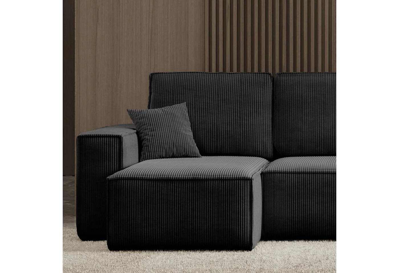 M-Punkt24 Wohnlandschaft COMO U-Form Sofa Bett Cord Schwarz - Bild 3