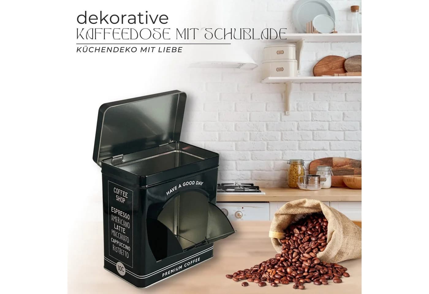 MediMuc Kaffeedose Vorratsdose Schwarz Oval 1,8L